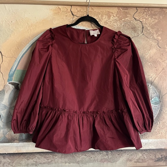 Cinq à Sept Burgundy Peplum Blouse - Picture 12 of 16